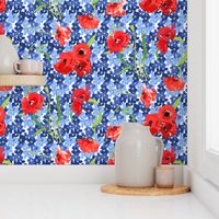 poppies and forget me not bouqet flowers