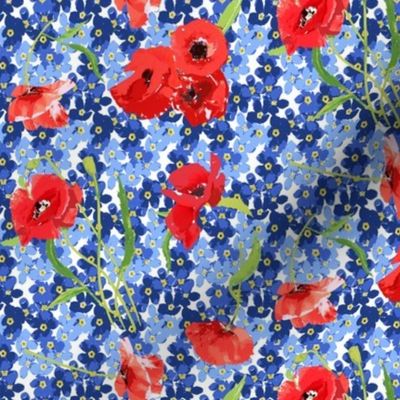 poppies and forget me not bouqet flowers