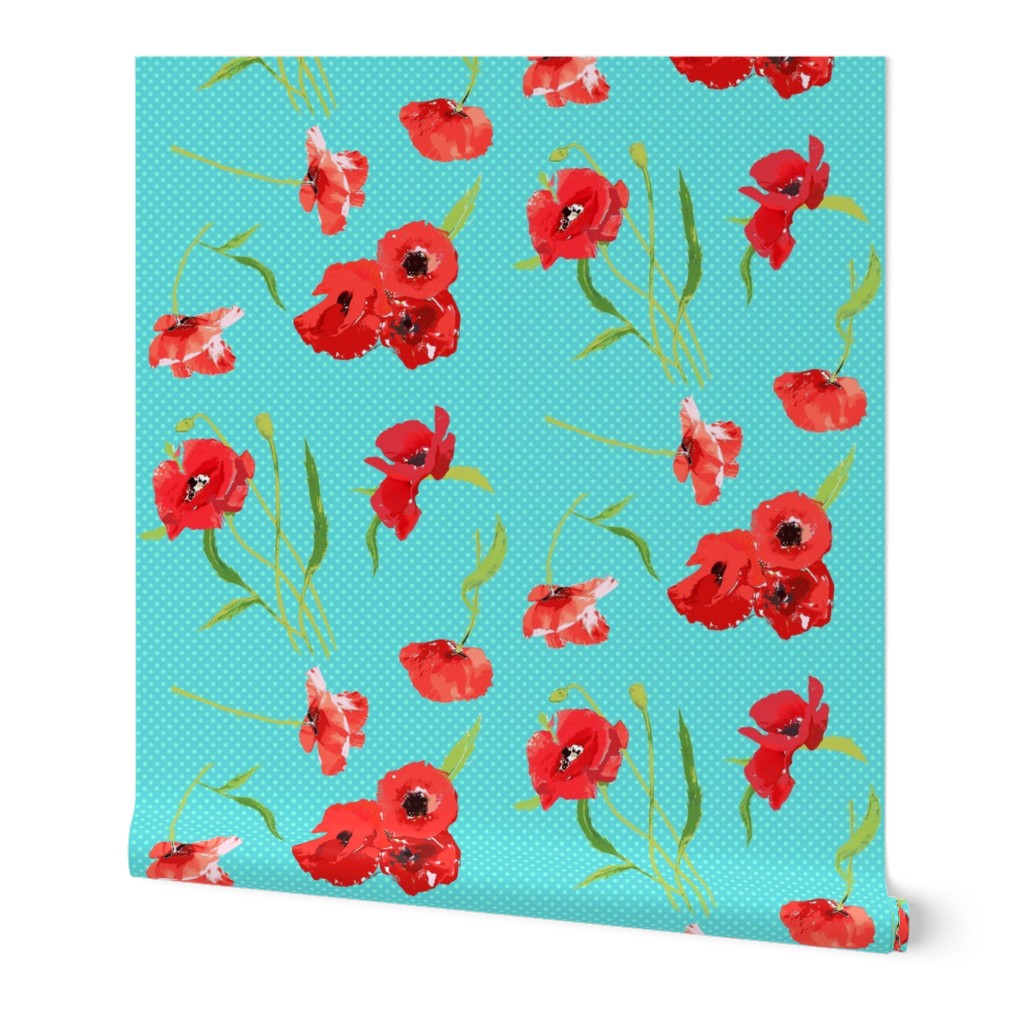 poppies on aqua dots