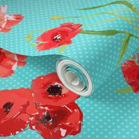 poppies on aqua dots