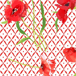 poppies & trellis on the red net