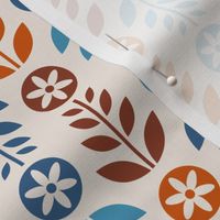 XS - Scandinavian Retro Flowers Blue Orange Umber