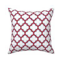 Latticework - Quatrefoil - Moroccan Trellis - Red And Blue White Background 20"