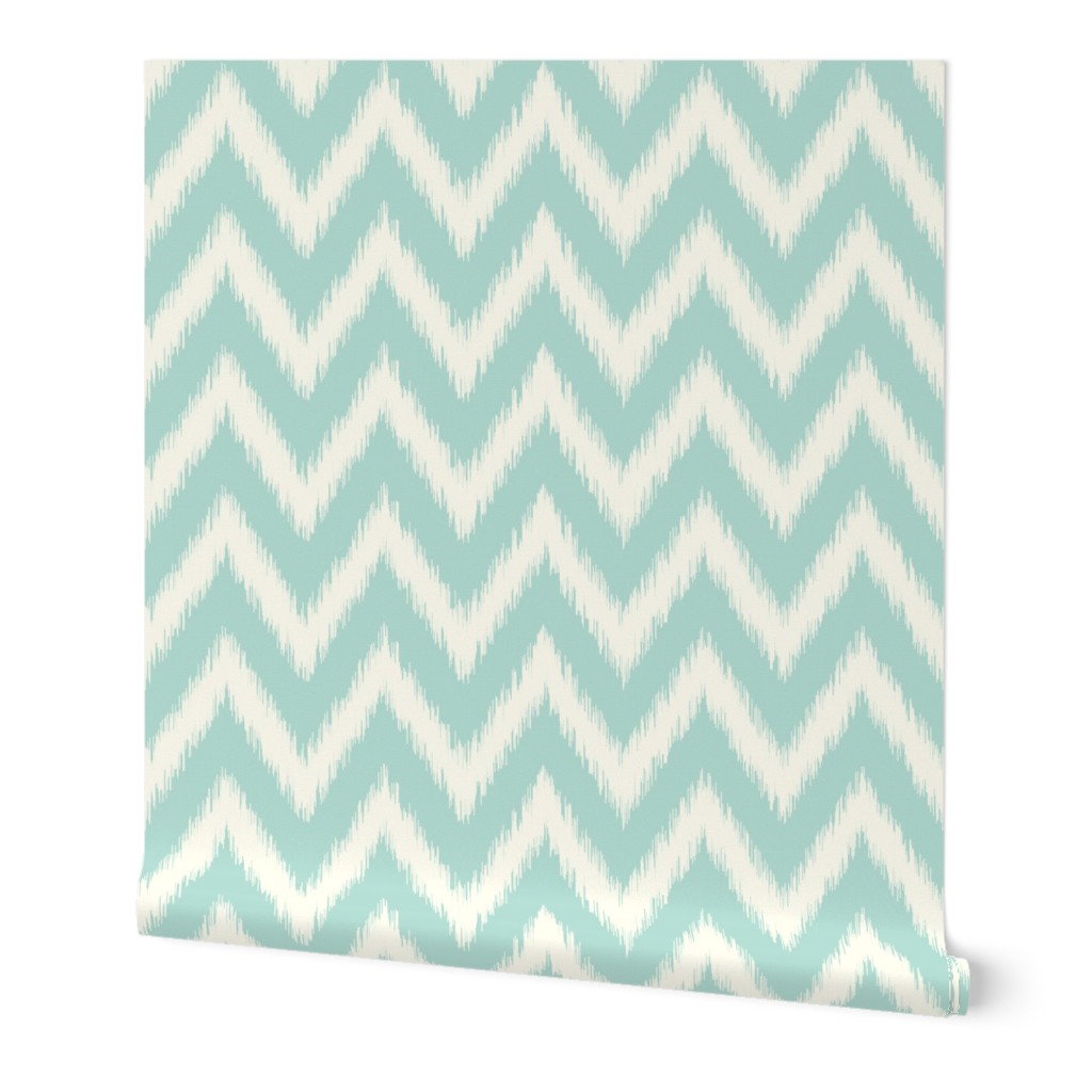 Mint and Ivory Ikat Chevron