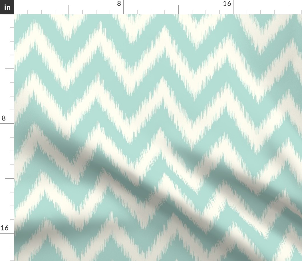 Mint and Ivory Ikat Chevron