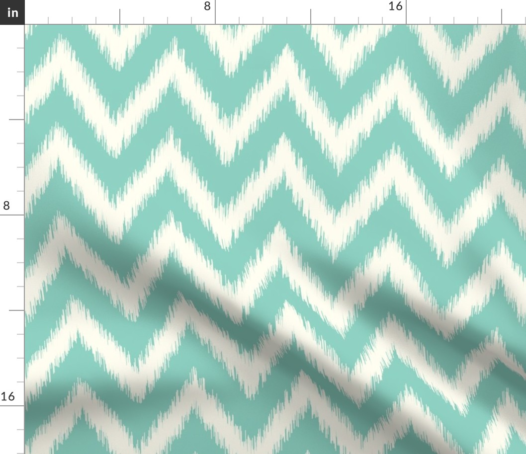 Aqua and Ivory Ikat Chevron