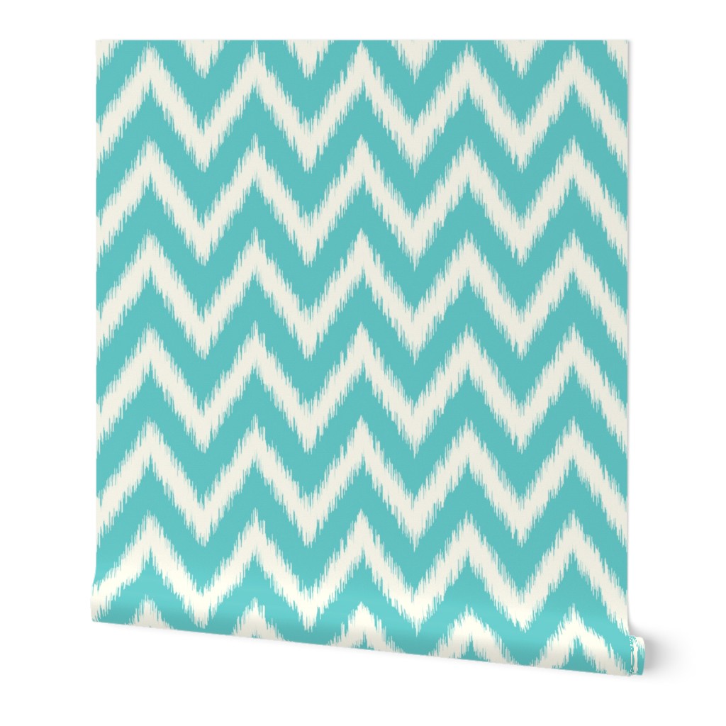 Turquoise and Ivory Ikat Chevron