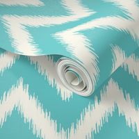 Turquoise and Ivory Ikat Chevron