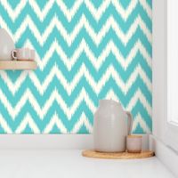 Turquoise and Ivory Ikat Chevron