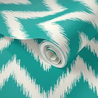 Teal and Ivory Ikat Chevron