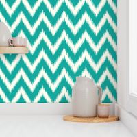 Teal and Ivory Ikat Chevron