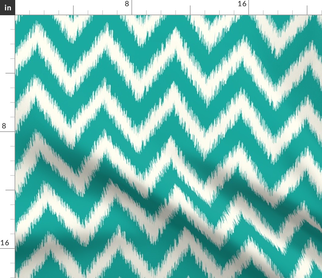 Teal and Ivory Ikat Chevron