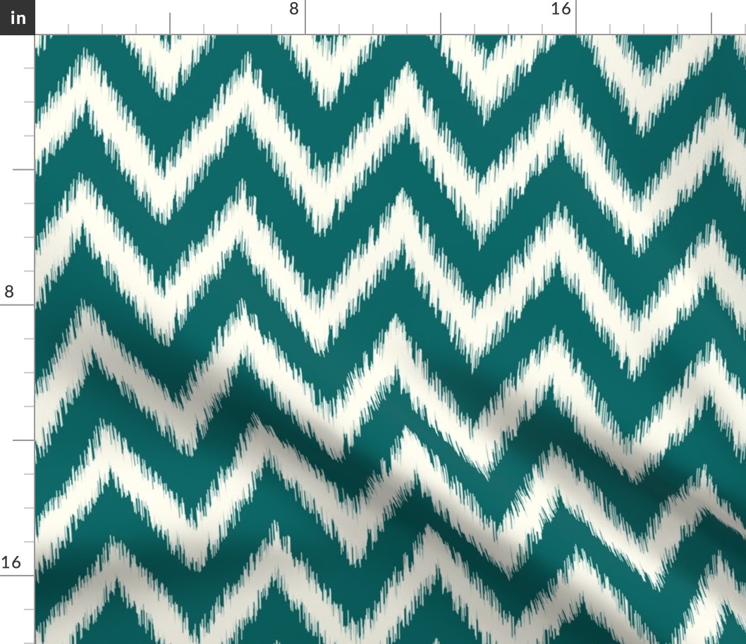 Dark Teal and Ivory Ikat Chevron