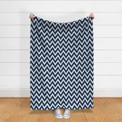 Navy Blue and Ivory Ikat Chevron