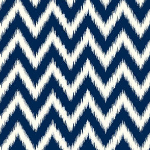 Navy Blue and Ivory Ikat Chevron