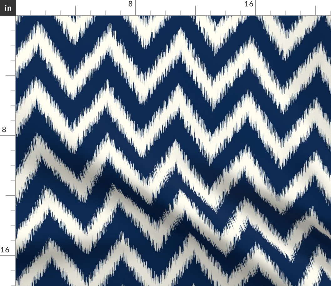 Navy Blue and Ivory Ikat Chevron