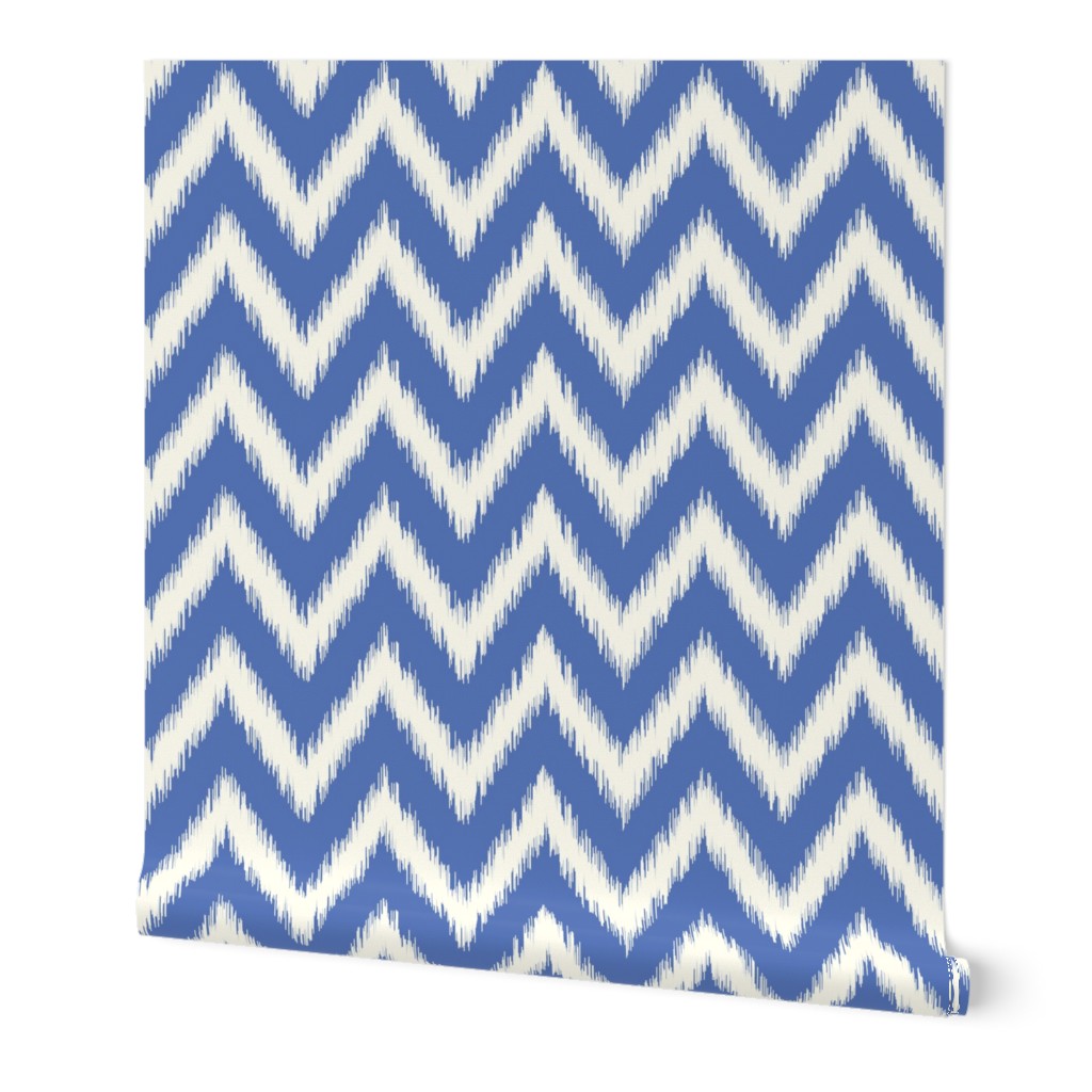 Royal Blue and Ivory Ikat Chevron