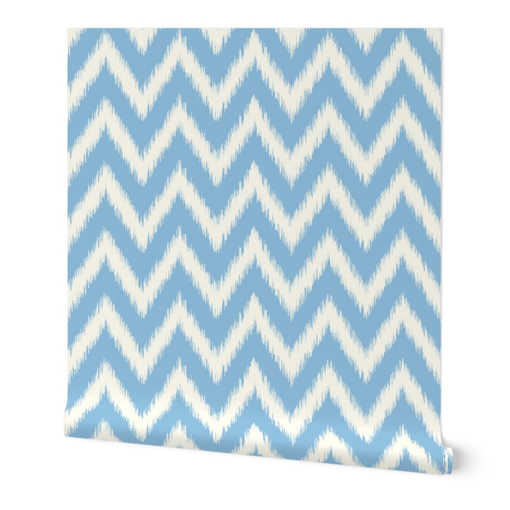 Sky Blue and Ivory Ikat Chevron