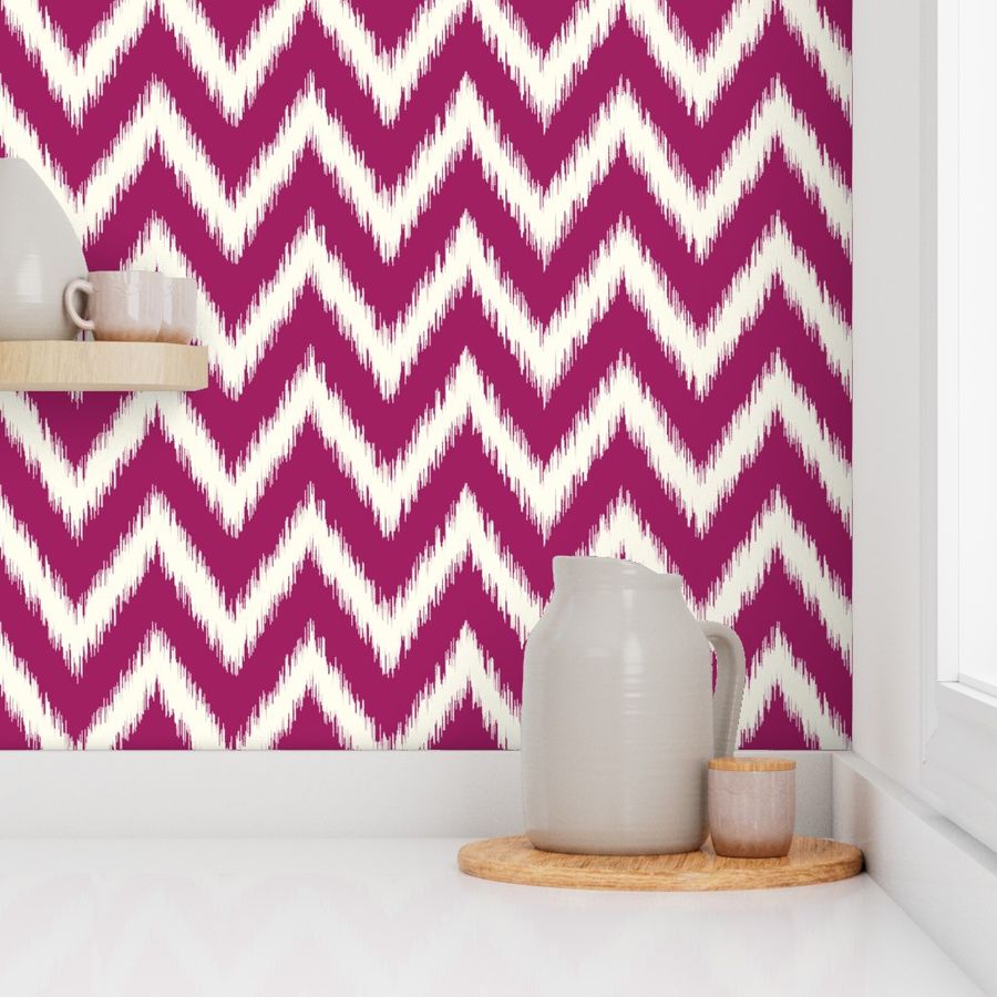 Berry Purple and Ivory Ikat Chevron