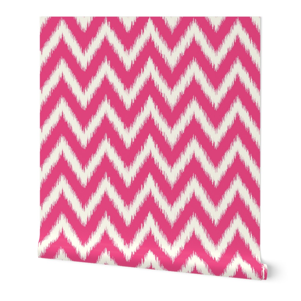 Hot Pink and Ivory Ikat Chevron