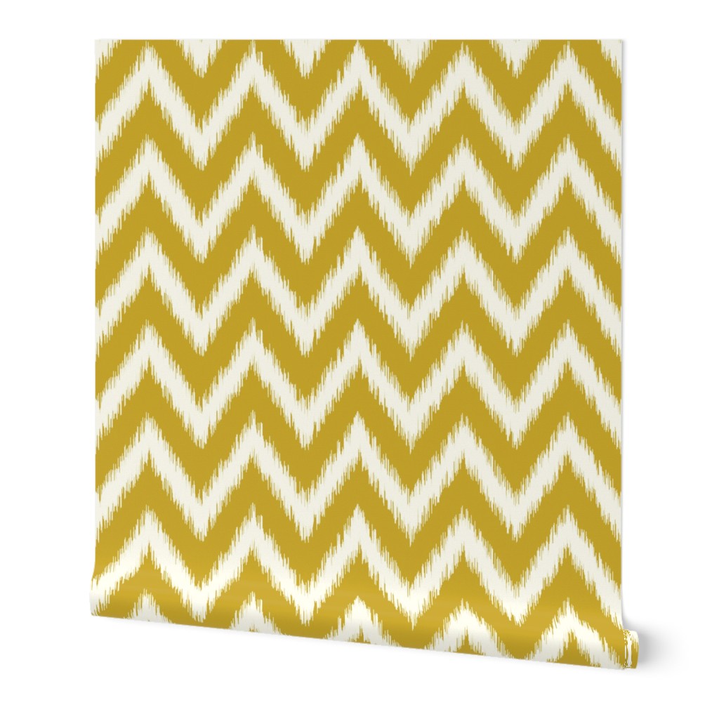 Gold and Ivory Ikat Chevron