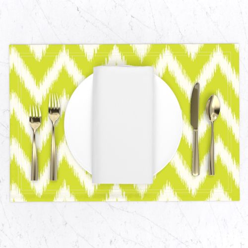 Lime Green and Ivory Ikat Chevron