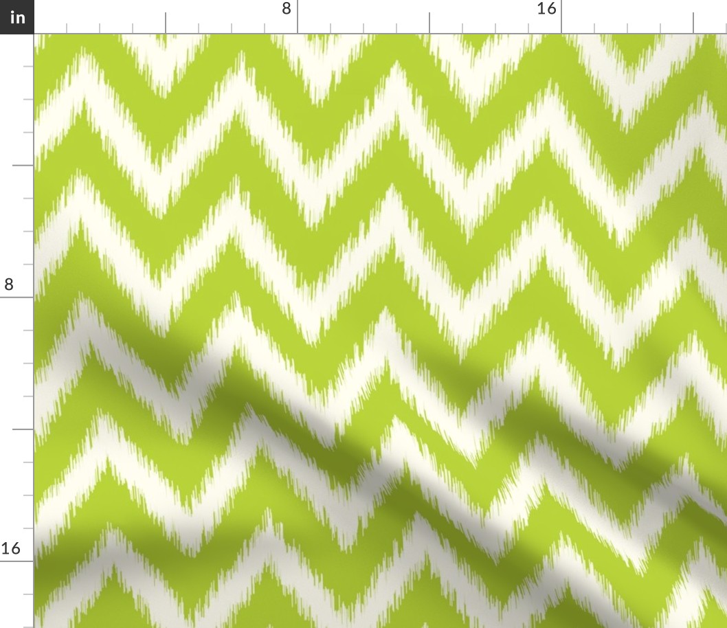 Apple Green and Ivory Ikat Chevron