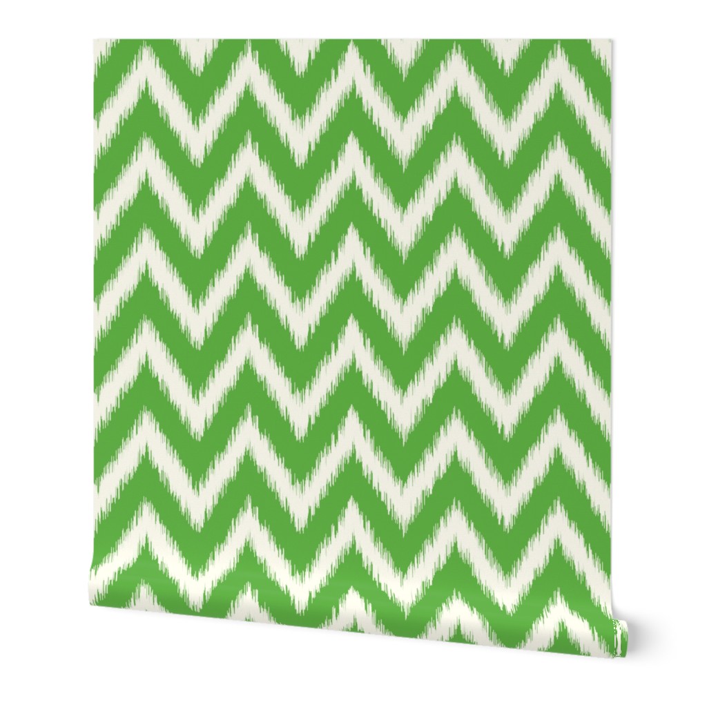 Kelly Green and Ivory Ikat Chevron