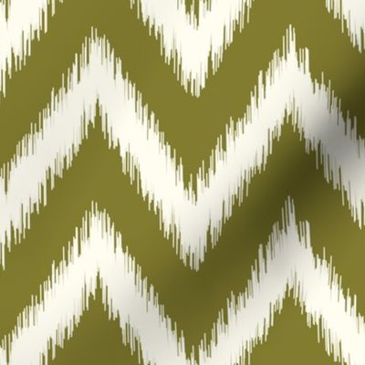 Olive Green and Ivory Ikat Chevron