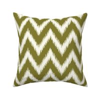 Olive Green and Ivory Ikat Chevron