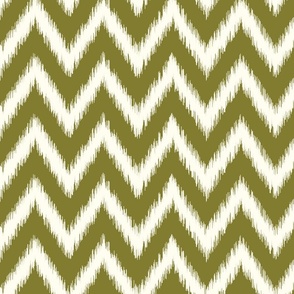 Olive Green and Ivory Ikat Chevron