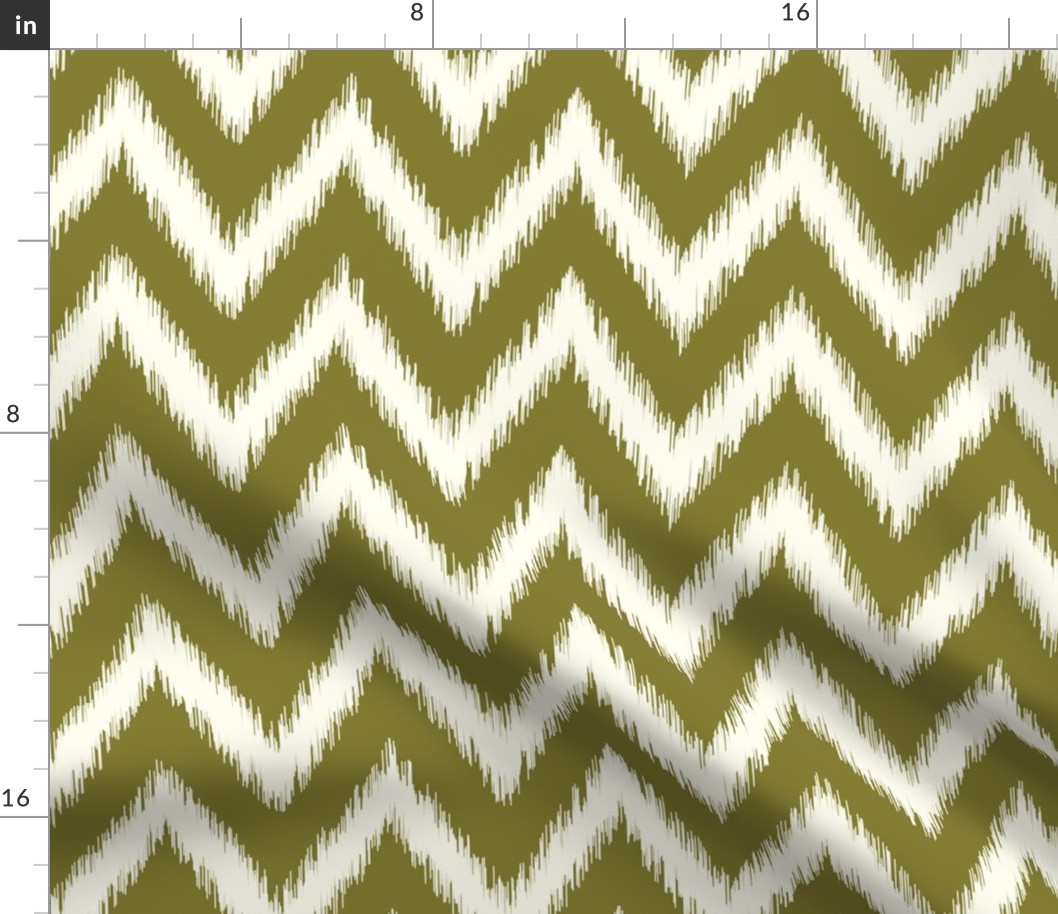 Olive Green and Ivory Ikat Chevron