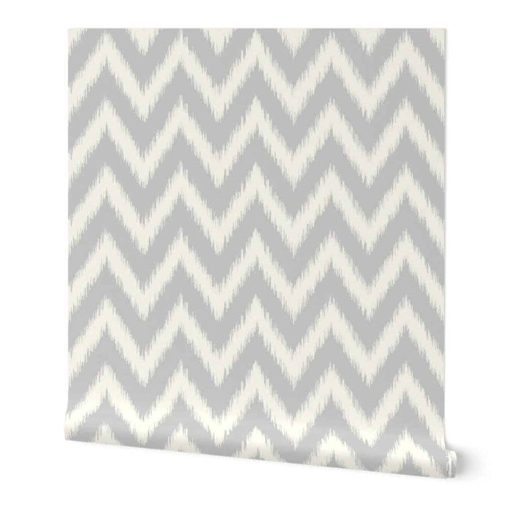 Light Gray and Ivory Ikat Chevron