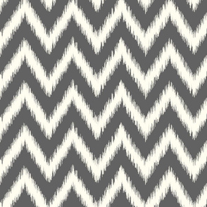 Charcoal Gray and Ivory Ikat Chevron