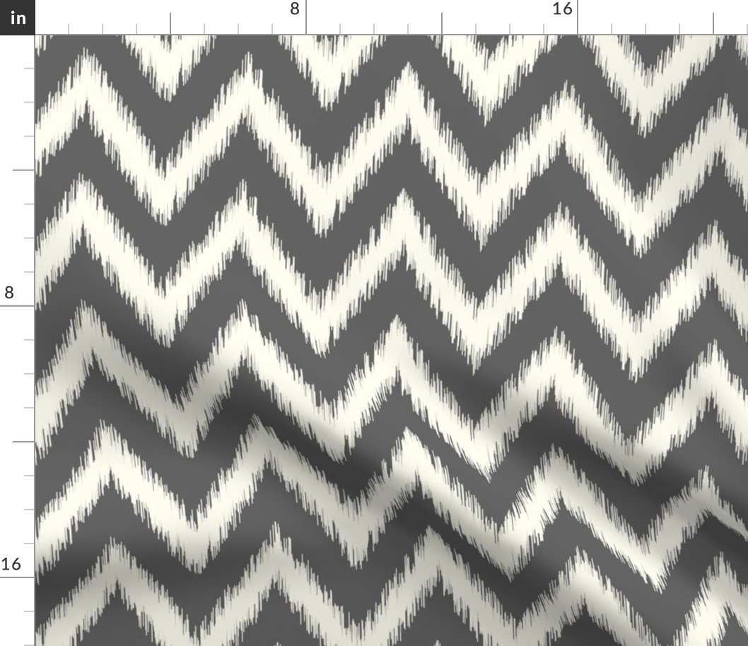 Charcoal Gray and Ivory Ikat Chevron