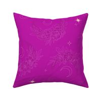 Harvest Moon - Fuchsia celestial floral design with golden stars + flowers