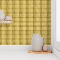 Hand-drawn irregular wonky black & white grid lines plaid - mustard yellow