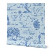 Large Country Goose Toile de Jouy, Blue on Blue