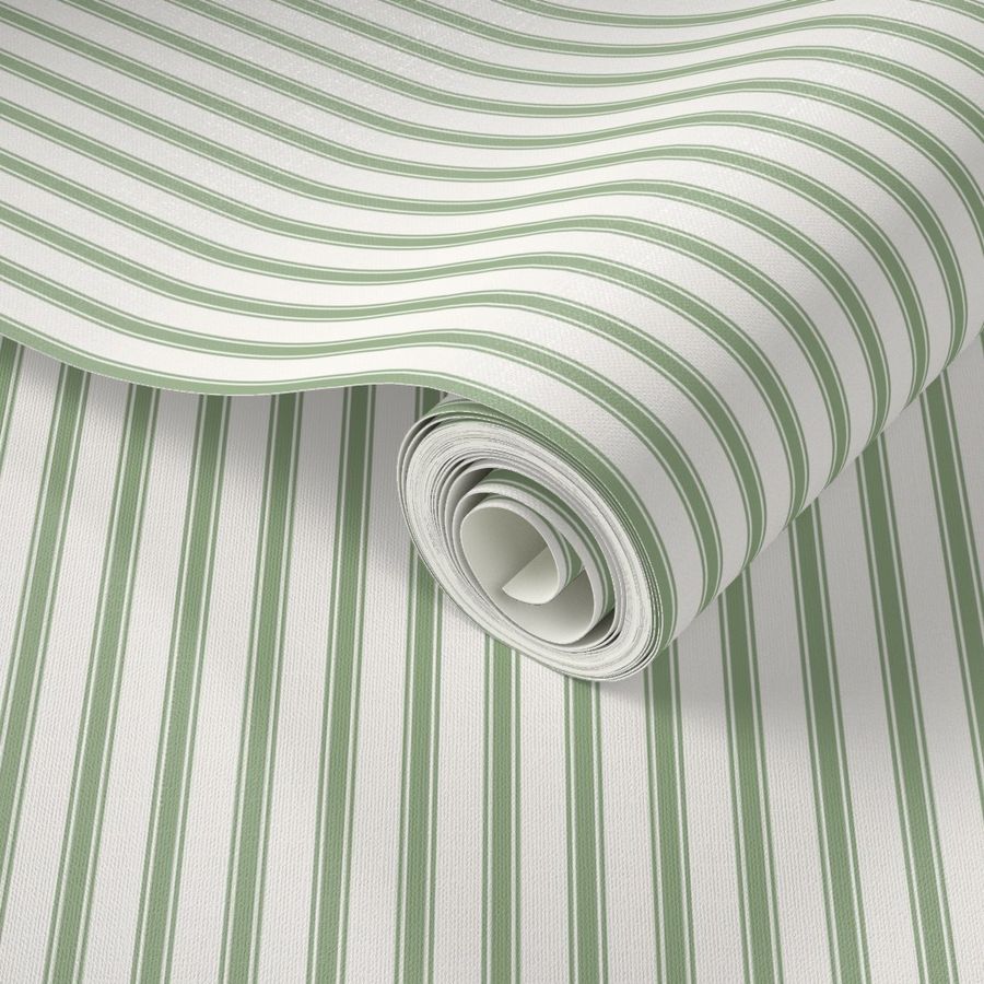 Ticking Stripe: Dark Mossy Green & Dusty Cream Pillow Ticking