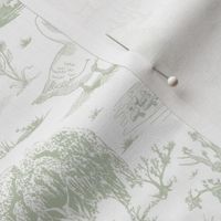 Small Country Goose Toile de Jouy, Sage Green on White