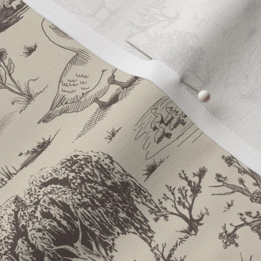 Small Country Goose Toile de Jouy, Velvet Brown on Sand