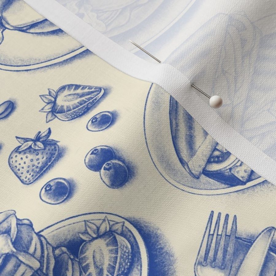 Coffee Shop Toile - blue and cream, medium 