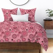 Deep rose pinks under light whimsical black sketches -abstract floral