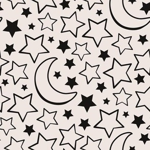 Moon and Stars - Black & White