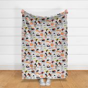 Feline Fishy Sushi with Japanese Typography  - White - Large Scale 