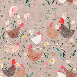 chickens in flowers