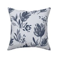 Bold Navy Watercolor Floral Design with Sophisticated Blossoms- Large