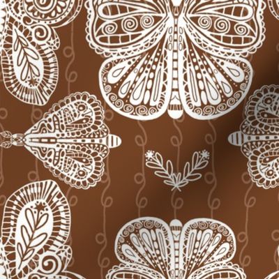 Delicate  Butterfly and Moth Lace - white brown- MEDIUM