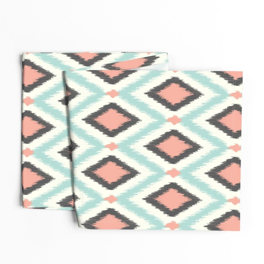 Aqua Pink and Gray Tribal Ikat Chevron