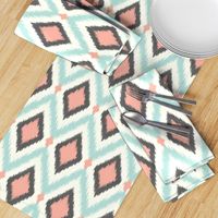 Aqua Pink and Gray Tribal Ikat Chevron